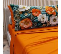 PETTI Artigiani Italiani - Parure de lit en Coton avec taies d'oreiller en Impression numérique, Une Place et demie française, avec Drap Housse et Dessous avec Angles, Floral 05 18 Orange, 100