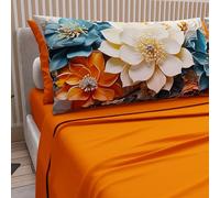 PETTI Artigiani Italiani - Parure de lit en Coton avec taies d'oreiller en Impression numérique, Une Place et demie française, avec Drap Housse et Dessous avec Angles, Floral 05 10 Orange, 100