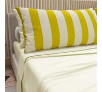 Petti Artigiani Italiani - Parure de lit en Coton, Parure de lit avec taies d'oreiller en Impression numérique à Rayures, Jaune Ocre/crème, pour lit 1 Place et demie française, fabriqué avec Amour en
