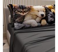 Petti Artigiani Italiani - Parure de lit pour Animaux avec Chats et Chiens en Coton avec taies d'oreiller en Impression numérique, draps Doubles Maxi, Parure de lit Double Gris, 100% fabriquée en