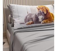 Petti Artigiani Italiani - Parure de lit pour Animaux avec Chats et Chiens en Coton avec taies d'oreiller en Impression numérique, draps Une Place et demie française, avec lit 1 Place et demie Gris