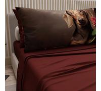 Petti Artigiani Italiani - Parure de lit pour Animaux avec Chiens en Coton avec taies d'oreiller en Impression numérique, draps Doubles Maxi, Parure de lit Double Bordeaux, 100% fabriquée en Italie