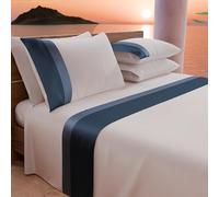 PETTI Artigiani Italiani - Parure de lit Simple avec Double Volants en Satin, 3 pièces, 90 x 200 cm, draps en Percale de Coton, Drap Housse et 1 taie d'oreiller, Bleu