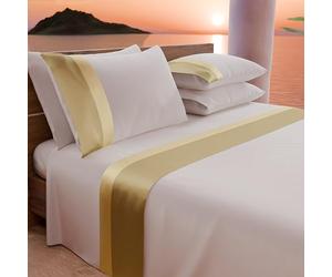 PETTI Artigiani Italiani - Parure de lit Simple avec Double Volants en Satin, 3 pièces, 90 x 200 cm, draps en Percale de Coton, Drap Housse et 1 taies d'oreiller, Or