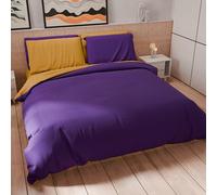 PETTI Artigiani Italiani - Parure de lit Une Place et demie 200 x 200 cm (2 taies d'oreiller 75 x 50 cm incluses), Parure de lit en Microfibre Douce Couleur Unie Violet - Jaune Ocre