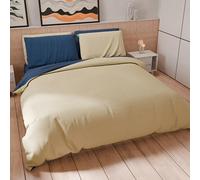 PETTI Artigiani Italiani - Parure de lit Une Place et demie 200 x 200 cm (2 taies d'oreiller 75 x 50 cm incluses), Housse de Couette en Microfibre Douce Couleur Unie Bleu Nuit - Taupe