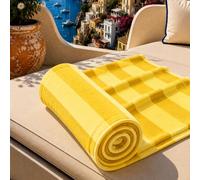 PETTI Artigiani Italiani - Serviette de Plage en Microfibre, Serviette de Plage ou de Piscine, Serviette de Bain de Plage, Grande Taille 90 x 180 cm, Rayures Jaune Ocre