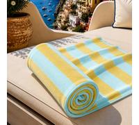 PETTI Artigiani Italiani - Serviette de Plage en Microfibre, Serviette de Plage ou de Piscine, Serviette de Bain de Plage, Grande Taille 90x180 cm, Rayures Jaune Ocre et Bleu Clair