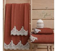 PETTI Artigiani Italiani - Serviettes de Bain en éponge 100% Coton, Ensemble de Serviettes (1+1), Ensemble de 2 pièces : 1 Serviette de Visage et 1 Serviette pour Les Mains, Terracotta