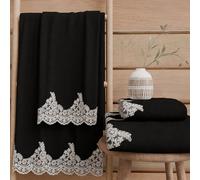PETTI Artigiani Italiani - Serviettes de Bain en éponge 100% Coton, Ensemble de Serviettes (1+1), Ensemble de 2 pièces : 1 Serviette de Visage et 1 Serviette pour Les Mains, Noir