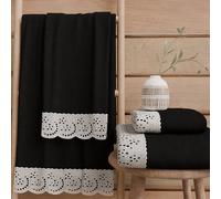 PETTI Artigiani Italiani - Serviettes de Bain en éponge 100% Coton, Ensemble de Serviettes (1+1), Ensemble de 2 pièces : 1 Serviette de Visage et 1 Serviette pour Les Mains, Noir