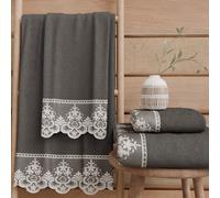 PETTI Artigiani Italiani - Serviettes de Bain en éponge 100% Coton, Ensemble de Serviettes (1+1), Ensemble de 2 pièces : 1 Serviette de Visage et 1 Serviette pour Les Mains, Gris foncé