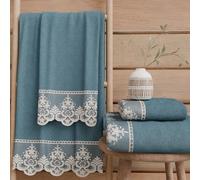 PETTI Artigiani Italiani - Serviettes de Bain en éponge 100% Coton, Ensemble de Serviettes (1+1), Ensemble de 2 pièces : 1 Serviette de Visage et 1 Serviette pour Les Mains, Bleu aviateur