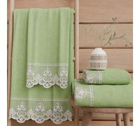 PETTI Artigiani Italiani - Serviettes de Bain en éponge 100% Coton, Ensemble de Serviettes (1+1), Ensemble de 2 pièces : 1 Serviette de Visage et 1 Serviette pour Les Mains, Vert Sauge