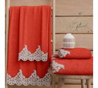 PETTI Artigiani Italiani - Serviettes de Bain en éponge 100% Coton, Ensemble de Serviettes (1+1), Ensemble de 2 pièces : 1 Serviette de Visage et 1 Serviette pour Les Mains, Rouge