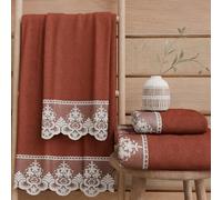 PETTI Artigiani Italiani - Serviettes de Bain en éponge 100% Coton, Ensemble de Serviettes (1+1), Ensemble de 2 pièces : 1 Serviette de Visage et 1 Serviette pour Les Mains, Terracotta