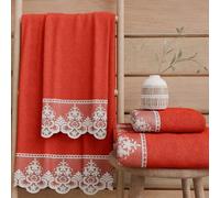 PETTI Artigiani Italiani - Serviettes de Bain en éponge 100% Coton, Ensemble de Serviettes (1+1), Ensemble de 2 pièces : 1 Serviette de Visage et 1 Serviette pour Les Mains, Rouge