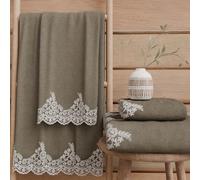 PETTI Artigiani Italiani - Serviettes de Bain en éponge 100% Coton, Ensemble de Serviettes (1+1), Ensemble de 2 pièces : 1 Serviette de Visage et 1 Serviette pour Les Mains, Argile