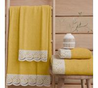 PETTI Artigiani Italiani - Serviettes de Bain en éponge 100% Coton, Ensemble de Serviettes (1+1), Ensemble de 2 pièces : 1 Serviette de Visage et 1 Serviette pour Les Mains, Jaune