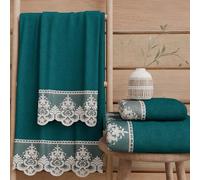 PETTI Artigiani Italiani - Serviettes de Bain en éponge 100% Coton, Ensemble de Serviettes (1+1), Ensemble de 2 pièces : 1 Serviette de Visage et 1 Serviette pour Les Mains, Bleu Sarcelle