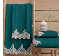 PETTI Artigiani Italiani - Serviettes de Bain en éponge 100% Coton, Ensemble de Serviettes (1+1), Ensemble de 2 pièces : 1 Serviette de Visage et 1 Serviette pour Les Mains, Bleu Sarcelle