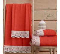PETTI Artigiani Italiani - Serviettes de Bain en éponge 100% Coton, Ensemble de Serviettes (1+1), Ensemble de 2 pièces : 1 Serviette de Visage et 1 Serviette pour Les Mains, Rouge