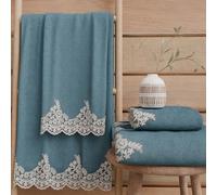 PETTI Artigiani Italiani - Serviettes de Bain en éponge 100% Coton, Ensemble de Serviettes (1+1), Ensemble de 2 pièces : 1 Serviette de Visage et 1 Serviette pour Les Mains, Bleu aviateur