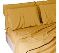 PETTI Artigiani Italiani - Set de Draps de Lit 100% Coton Set de 3 Pieces 1pz Drap Housse, 1pz Drap Plat, 1 Taies d’Oreiller, 100% Made in Italy, Jaune