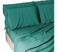 PETTI Artigiani Italiani - Set de Draps de Lit 100% Coton Set de 3 Pieces 1pz Drap Housse, 1pz Drap Plat, 1 Taies d’Oreiller, 100% Made in Italy, Turquoise