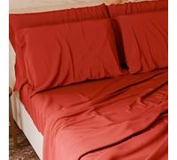 PETTI Artigiani Italiani - Set de Draps de Lit 100% Coton Set de 3 Pieces 1pz Drap Housse, 1pz Drap Plat, 1 Taies d’Oreiller, 100% Made in Italy, Rouge