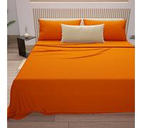 PETTI Artigiani Italiani - Set de Draps de Lit 100% Coton Set de 3 Pieces 1pz Drap Housse, 1pz Drap Plat, 1 Taies d’Oreiller, 100% Made in Italy, Orange