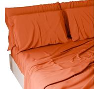 PETTI Artigiani Italiani - Set de Draps de Lit 100% Coton Set de 3 Pieces 1pz Drap Housse, 1pz Drap Plat, 2 Taies d’Oreiller, 100% Made in Italy, Orange