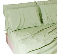 PETTI Artigiani Italiani - Set de Draps de Lit 100% Coton Set de 3 Pieces 1pz Drap Housse, 1pz Drap Plat, 2 Taies d’Oreiller, 100% Made in Italy, Sauge