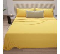 PETTI Artigiani Italiani - Set de Draps de Lit 100% Coton Set de 3 Pieces 1pz Drap Housse, 1pz Drap Plat, 1 Taies d’Oreiller, 100% Made in Italy, Jaune