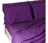 PETTI Artigiani Italiani - Set de Draps de Lit 100% Coton Set de 3 Pieces 1pz Drap Housse, 1pz Drap Plat, 1 Taies d’Oreiller, 100% Made in Italy, Prune