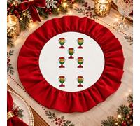PETTI Artigiani Italiani Set de Table Rond de Noël à Bordure Rouches, Motif Sept de Coupes, Lot de 6 Pièces, 36 cm, Lavable en Machine