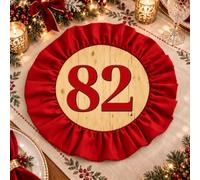 PETTI Artigiani Italiani Set de Table Rond de Noël à Bordure Rouches, Motif Smorfia 82, Lot de 6 Pièces, 36 cm, Lavable en Machine