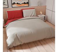 PETTI Artigiani Italiani - Set Housse de Couette 160x200 cm (1 Taie d'oreiller 50x80 cm Incluse), Parure de Lit Microfibre 1 Personne Douce Rouge Gris Clair