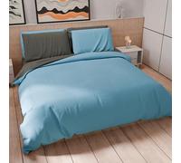 PETTI Artigiani Italiani - Set Housse de Couette 200x200 cm (1 Taie d'oreiller 50x80 cm Incluse), Parure de Lit Microfibre 1/2 Personnes Douce Bleu Ciel Gris Foncé