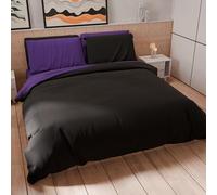 PETTI Artigiani Italiani - Set Housse de Couette 250x200 cm (2 Taies d'oreiller 50x80 cm Incluses), Parure de Lit Microfibre 2 Personnes Douce Noir Violet