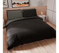 PETTI Artigiani Italiani - Set Housse de Couette 250x200 cm (2 Taies d'oreiller 50x80 cm Incluses), Parure de Lit Microfibre 2 Personnes Douce Gris Foncé Noir