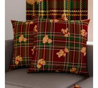 Petti Artisans Italiens - Paire de Housses de Coussin en Microfibre 30x30 cm, Coussins Décoratifs de Noël pour Chambre, Canapé, Lot de 2 Housses de Coussin, Taie d'oreiller Ours en Peluche Tartan