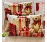 PETTI Artisans Italiens - Paire de Housses de Coussin en Microfibre 30x50 cm, Coussins Décoratifs de Noël pour Chambre, Canapé, Salon, Lot de 2 Housses de Coussin, Housse de Coussin Ours en Peluche 02