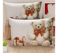 PETTI Artisans Italiens - Paire de Housses de Coussin en Microfibre 30x50 cm, Coussins Décoratifs de Noël pour Chambre, Canapé, Salon, Lot de 2 Housses de Coussin, Housse de Coussin Ours en Peluche 01