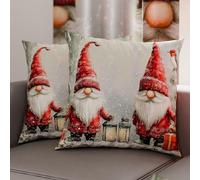 Petti Artisans Italiens - Paire de Housses de Coussin en Microfibre 35x35 cm, Coussins Décoratifs de Noël pour Chambre, Canapé, Salon, Lot de 2 Housses de Coussin, Taie d'oreiller GNOME 02