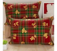 PETTI Artisans Italiens - Paire de Housses de Coussin en Microfibre 40x70 cm, Coussins de Décoration de Noël pour Chambre, Canapé, Lot de 2 Housses de Coussin, Housse de Coussin Ours en Peluche Tartan