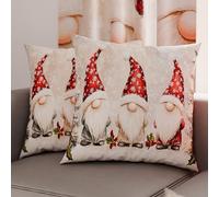 Petti Artisans Italiens - Paire de Housses de Coussin en Microfibre 45x45 cm, Coussins Décoratifs de Noël pour Chambre, Canapé, Salon, Lot de 2 Housses de Coussin, Taie d'oreiller GNOME 03