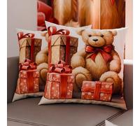Petti Artisans Italiens - Paire de Housses de Coussin en Microfibre 45x45 cm, Coussins Décoratifs de Noël pour Chambre, Canapé, Salon, Lot de 2 Housses de Coussin, Taie d'oreiller Ours en Peluche 02