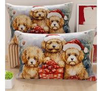 Petti Artisans Italiens - Paire de Housses de Coussin en Microfibre 50x70 cm, Coussins Décoratifs de Noël pour Chambre, Canapé, Salon, Lot de 2 Housses de Coussin, Housse de Coussin Chien