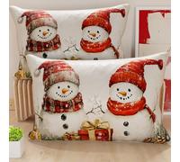 PETTI Artisans Italiens - Paire de Housses de Coussin en Microfibre 50x80 cm, Coussins Décoratifs de Noël pour Chambre, Canapé, Salon, Lot de 2 Housses de Coussin, Taie d'Oreiller Bonhomme de Neige 01